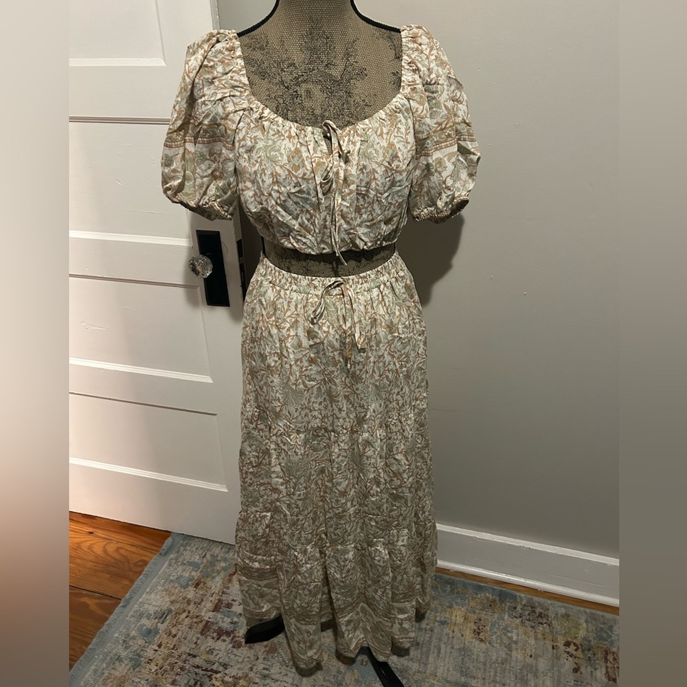 By the River Floral Crop Top with Puff Sleeves and Maxi Skirt Set